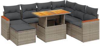 vidaXL Vidaxl - Set De Sof&aacute;s De Jard&iacute;n 8 Pzas Y Cojines Rat&aacute;n Sint&eacute;tico Gris