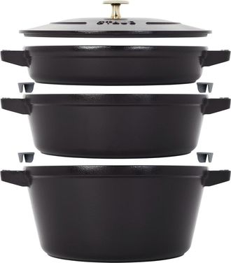 Staub 4-Piece Stackable Enameled Cast Iron Cookware Set in Black at Nordstrom