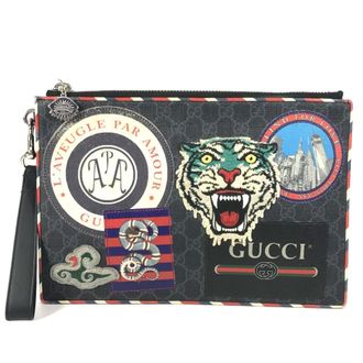 Gucci Black Gg Supreme Leather Clutch Bag Pouch (Pre-Owned)