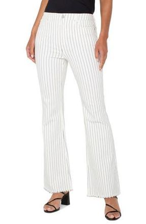 Liverpool L.A. Hannah Pinstripe Frayed Flare Jeans in White Black Pinstripe at Nordstrom Rack, Size 16 (Similar To 16W-18W)