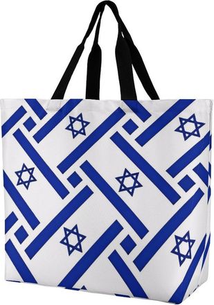 Generic Israeli Flag Reusable Shopping Bags One Shoulder Grocery Tote Bag Waterproof Big Purse for Work Travel