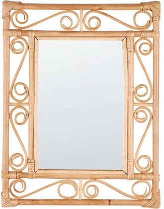 Beliani Espejo Decorativo De Pared Con Forma Rectangular Y Marco De Rat&aacute;n Natural 41 X 52 Cm Amanu