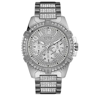 Guess W0799G1 Frontier Silver Mens Watch with Crystals Stainless Steel - One Size