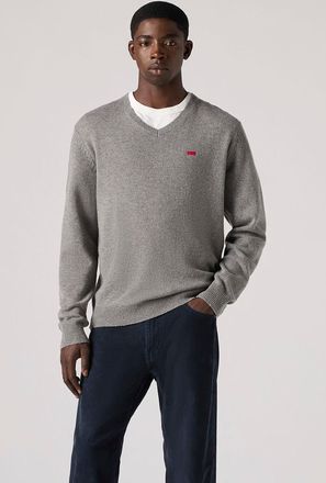 Levi's V-Ausschnitt-Pullover LEVIS, Herren, Gr. M, grau (mid tone grau heathe), Strick, Obermaterial: 80% Wolle, 20% Polyamid, normal h&uuml;ftlang, V-Ausschnitt,