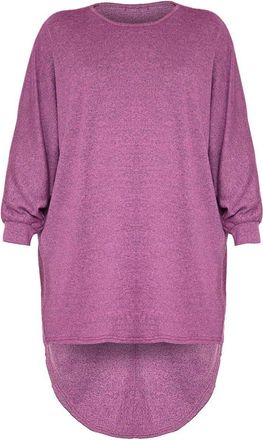ZEE FASHION WearAll Womens Plus Plain Oversized Knit Long Sleeve Batwing Dip Hem Baggy Ladies Top - Magenta - 12/14