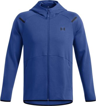 Under Armour Mens Unstoppable Hooded Neck Full Zipper Solid Patterned Sweat Jacket in Blue - Size Medium