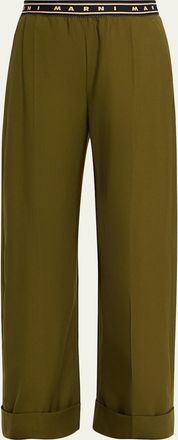Marni Tropical Wool Logo Band Straight-Leg Trousers