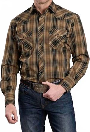 Roper Mens Long Sleeve Shirt In Brown Plaid