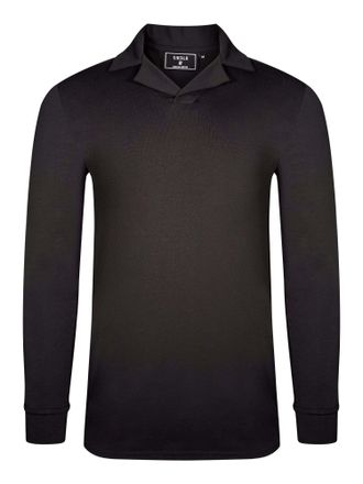 Siksilk Langarm-Poloshirt SIKSILK Siksilk Langarmpolo Long Sleeve Revere Polo, Herren, Gr. XL, schwarz, Obermaterial: 95% Baumwolle CO. 5% Elasthan EL., Shirt