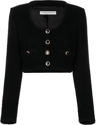 Alessandra Rich cropped bouclé jacket - women - Virgin Wool/Viscose/Polyamide - 38 - Black