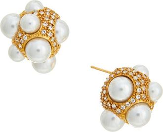 Oscar De La Renta Oscar De La Renta Pearl Pave Cluster Earrings