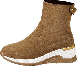 Generic Wedge Sneakers Women Wide Fit Suede Ankle Boots Lightweight Cosy Winter Snow Boot Ladies High Top Platform Shoes with Side Zip Footwear Dark Brown