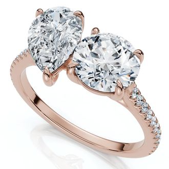 Pompeii3 2 1/10Ct Toi Et Moi Pear and Round Diamond Ring 14k Gold or Platinum Lab Grown