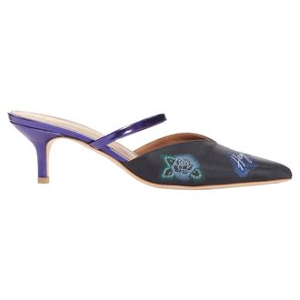 Malone Souliers Marla Hey Lover blue black brocade satin strapped mules EU37