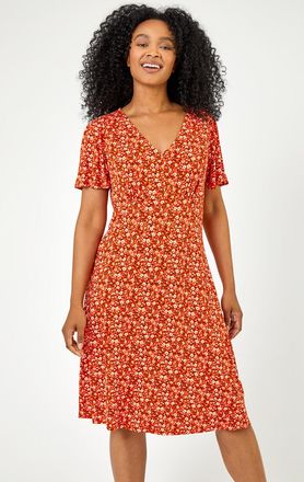 Roman Floral Print Stretch Jersey Dress