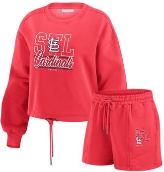 WEAR by Erin Andrews Womens WEAR by Erin Andrews Red St. Louis Cardinals Washed Fleece Sweatshirt & Shorts Lounge Set at Nordstrom, Size X-Large