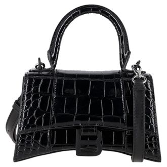 Balenciaga Balenciaga Croc-embossed Hourglass XS Top Handle Bag in Zwart Leer