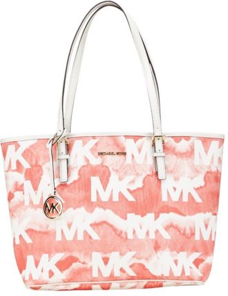 Michael Kors Red Color White Leather Tote Bag (Pre-Owned)