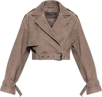 AllSaints Ophelia Cropped Su&egrave;de Jas - Dames - Leren en Su&egrave;de Jassen - Bruin - S - Su&egrave;de - Jassen