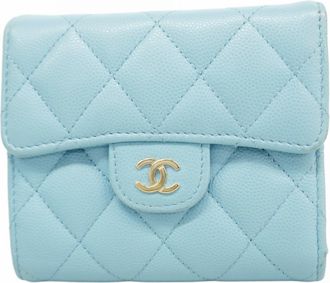 Chanel Blue Grained Calfskin Wallet (Tri-Fold) (Pre-Owned)