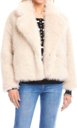 Karen Kane Cropped Faux Fur Jacket In Stone