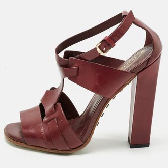 Tod's Tods Brown Leather Ankle Strap Block Heel Sandals