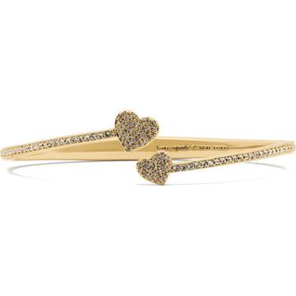 Kate Spade New York Pave Heart Open Hinge Cuff Bracelet in Clear/gold at Nordstrom