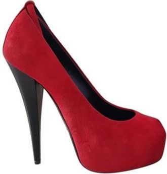 Giuseppe Zanotti red suede open toe ankle strap pumps Size 36