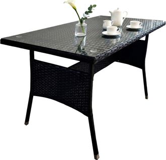 Relaxdays Relaxdays Mesa Jard&iacute;n, 70x100x60 Cm, Resistente Intemperie, Polyrattan, Sobre Vidrio, Mesa Comedor Jard&iacute;n/balc&oacute;n, Negro