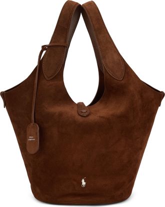 Polo Ralph Lauren Womens Tote Bag Suede Leather Brown Calfskin
