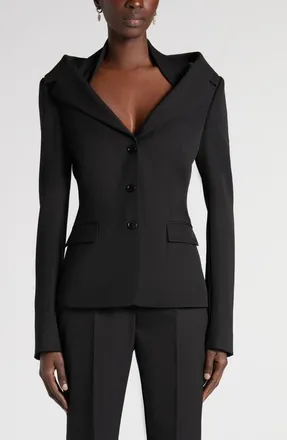 Alexander McQueen Off the Shoulder Wool Grain de Poudre Harness Jacket in Black at Nordstrom, Size 10 Us