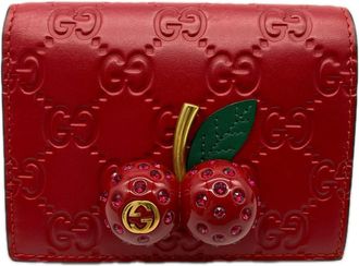 Gucci Gg Supreme Green Red Color Leather Wallet (Bi-Fold) (Pre-Owned)
