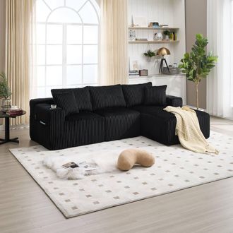 Direct Wicker Modular Sectional Sofa, L Shaped Comfy Cloud Couch in Black | Size: 3 Seater