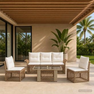 vidaXL Vidaxl Set Divano Da Giardino 6 Pz Beige E Bianco Crema Polyrattan