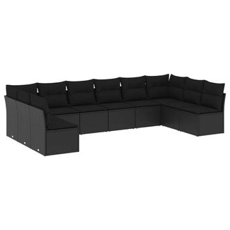 vidaXL Vidaxl - Set De Sof&aacute;s De Jard&iacute;n 10 Pzas Cojines Rat&aacute;n Sint&eacute;tico Negro