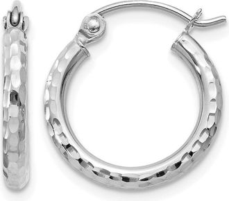 Diamond2Deal 14k Gold Diamond-cut 2mm Round Tube Hoop Earrings