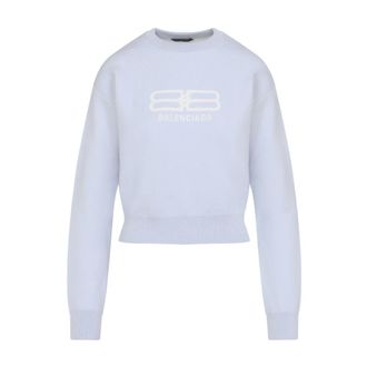 Balenciaga Sweatshirts, female, Blue, Size: L Cropped Sweater