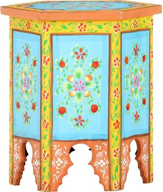 vidaXL Mesa Auxiliar De Mango Pintado A Mano Multicolor 70x35x60 Cm Vidaxl
