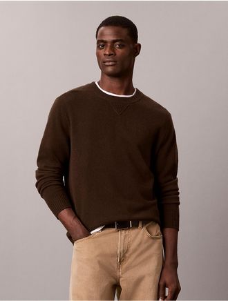 Calvin Klein Jeans Calvin Klein Mens Merino Wool Crewneck Sweater - Brown - 2XL