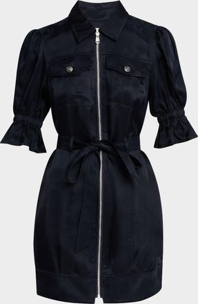 Cinq à Sept Holly Puff-Sleeve Zip-Front Mini Dress