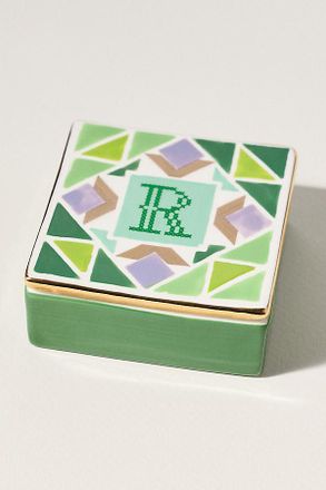Anthropologie Quilted Monogram Trinket Box