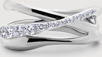 Monica Vinader Sterling Silver Nura Pavé Diamond Crossover Ring Lab Grown Diamond