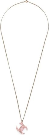 Chanel signature interlocking CC logo rhinestone necklace - women - Acetate/Rhinestone/Metal - One Size - Gold