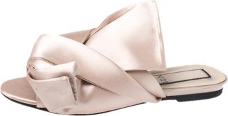 N&deg;21 N21 Beige Satin Knot Flat Mules