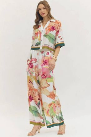 Entro Button Front Floral Blouse In Orchid Garden