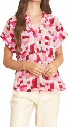 Entro V-Neck Short Sleeve Blouse In Berry Mix