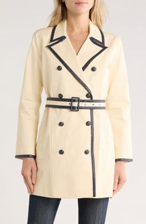 L'agence Toru Leather Trim Trench Coat in Light Pearl/Midnight at Nordstrom Rack, Size 4