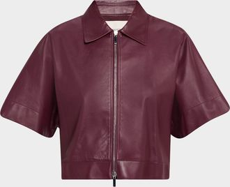 Lafayette 148 New York Cropped Short-Sleeve Leather Jacket