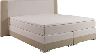 Vente-Unique [NEW VERSION]Conjunto boxspring completo cabecero con Leds + somieres + colchón + cubrecolchón ASTI - 2x80x200 cm - piel sintética - Crema y blanco