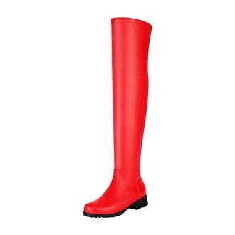 Generic Womens Retro Over The Knee Boots Round Toe Low Block Heel With Side Zipper Mature Style Thigh High Long Boots